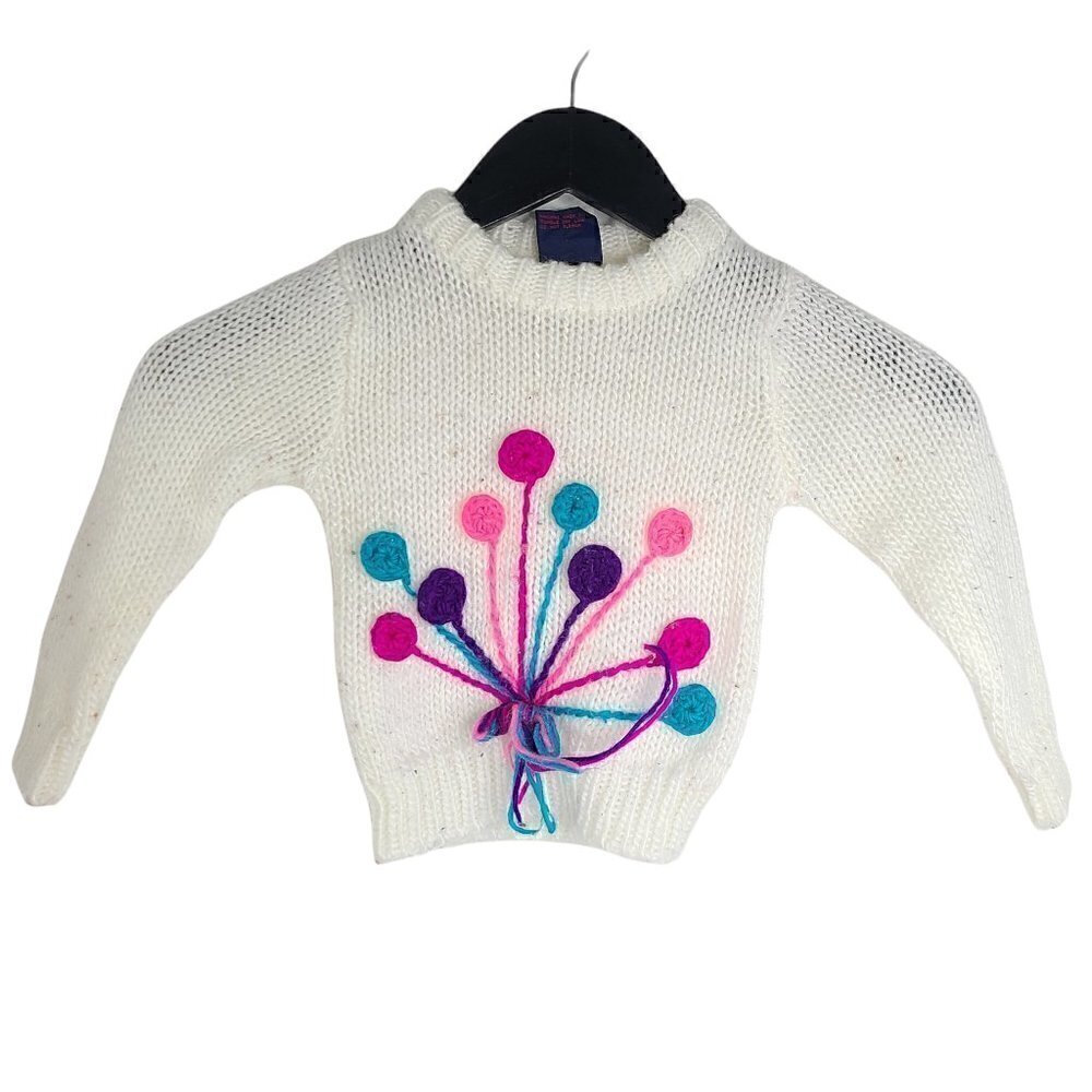 Vintage Winners for Beginners Preppy White Knitted Balloon Toddler Sweater